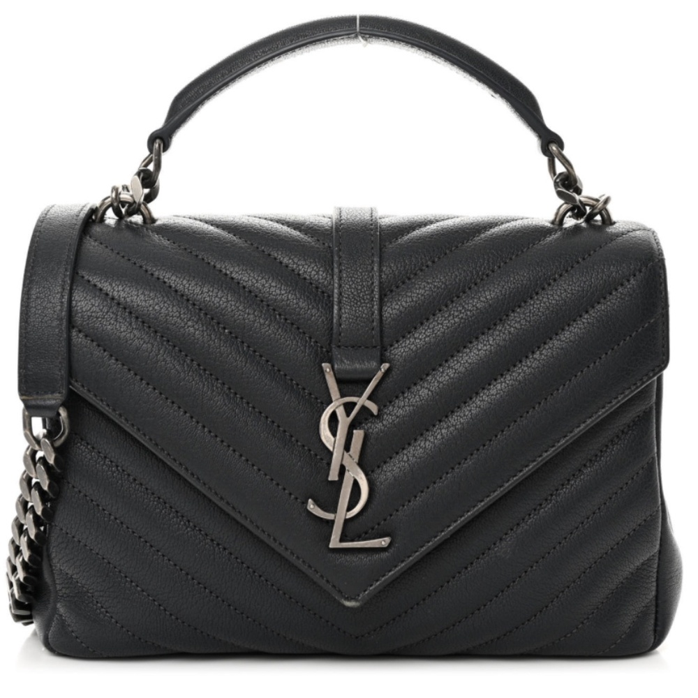 YSL Sheepskin Matelasse Chevron Monogram Medium College Bag